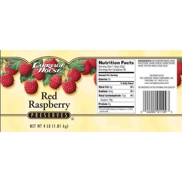 Carriage House Carriage House Red Raspberry Preserves 4lbs, PK6 48T135T4223